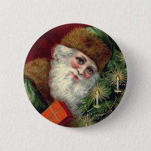Vintage Santa Claus Christmas Button Pin
