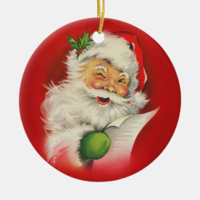 Vintage Santa Claus Christmas Ceramic Ornament (Front)