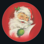 Vintage Santa Claus Christmas Classic Round Sticker<br><div class="desc">Original cute vintage holiday Santa Claus victorian illustration on dark red background.</div>