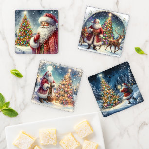 Vintage Santa Claus Christmas Coaster Set