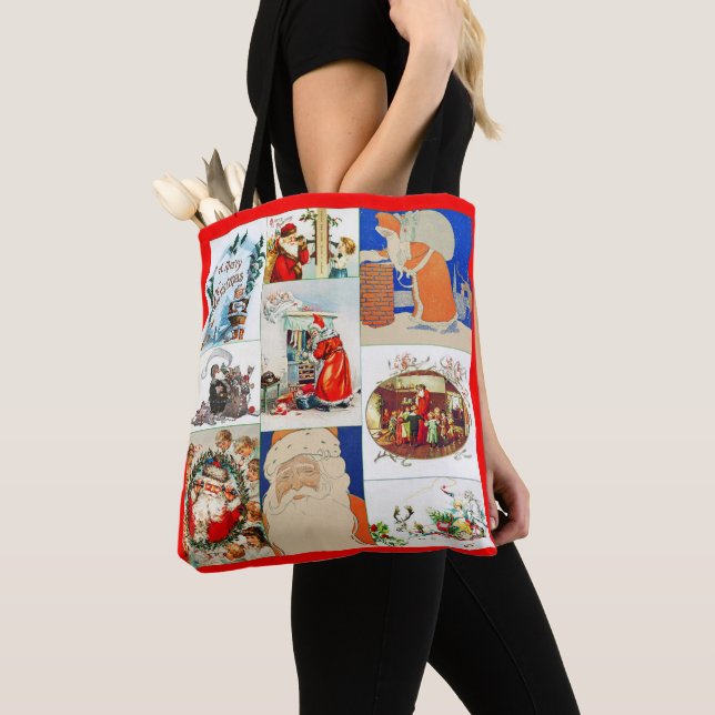 Vintage Santa Claus Christmas Collage Tote Bag (Close Up)