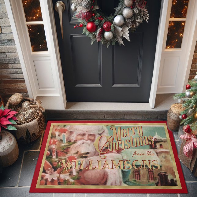 Vintage Santa Claus Christmas Door Mat (Vintage Santa Claus Merry Christmas Door Mat, Christmas area rug)