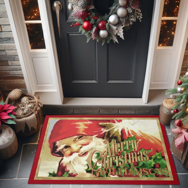 Vintage Santa Claus Christmas Door Mat (Vintage Santa Claus Merry Christmas Door Mat, Christmas area rug)