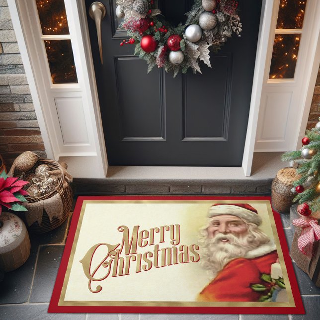 Vintage Santa Claus Christmas Door Mat (Vintage Santa Claus Merry Christmas Door Mat, Christmas area rug)