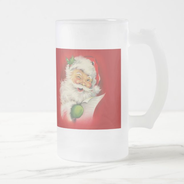 Vintage Santa Claus Christmas Frosted Glass Beer Mug (Right)