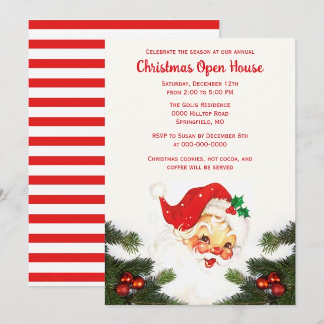 Vintage Santa Claus Christmas Holiday Open House  Invitation (Front/Back)