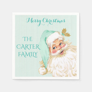 Vintage Santa Claus Christmas Mint & Gold Paper Napkins