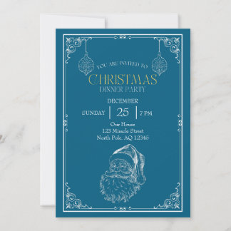 Vintage Santa Claus Christmas Party,Blue & White Invitation