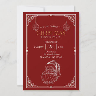 Vintage Santa Claus Christmas Party, Red & White Invitation
