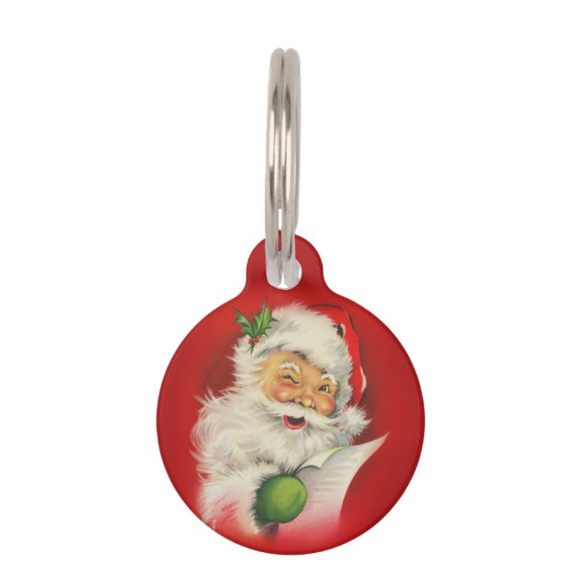 Vintage Santa Claus Christmas Pet Name Tag (Front)