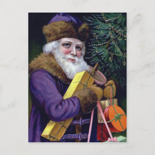 Vintage Santa Claus Christmas Postcard - Purple