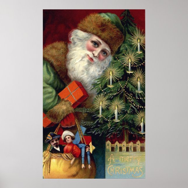 Vintage Santa Claus Christmas Poster Print (Front)