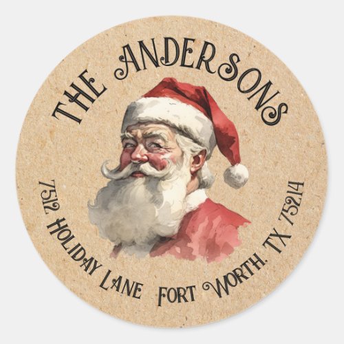 Vintage Santa Claus Christmas Return Address Classic Round Sticker