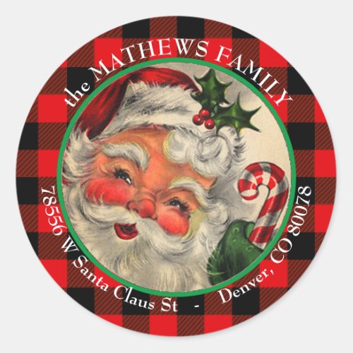 Vintage Santa Claus Christmas Return Address Classic Round Sticker