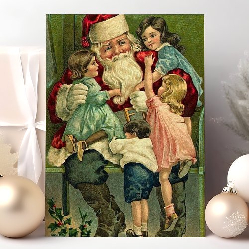 Vintage Santa Claus Christmas Scene Holiday Postcard