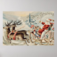 Vintage Santa Claus Christmas Sleigh Reindeer