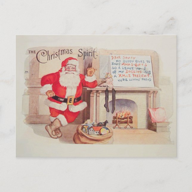 Vintage Santa Claus Christmas Spirit Postcard (Front)