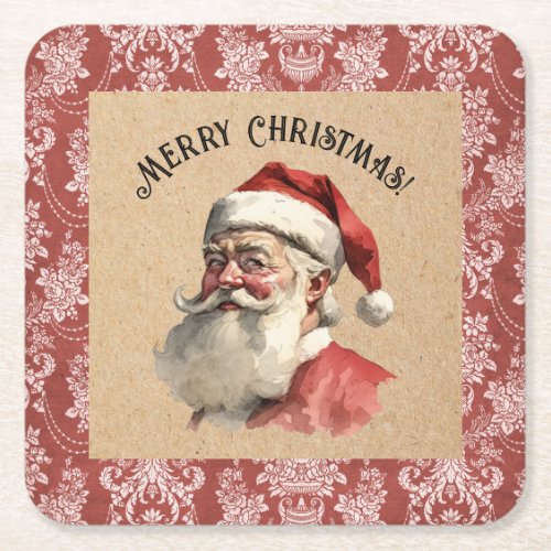 Vintage Santa Claus Christmas Square Paper Coaster