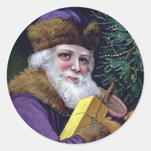 Vintage Santa Claus Christmas Stickers _ Purple