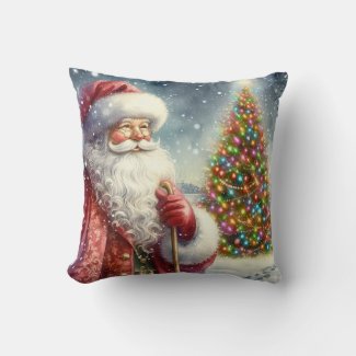 Vintage Santa Claus Christmas Throw Pillow