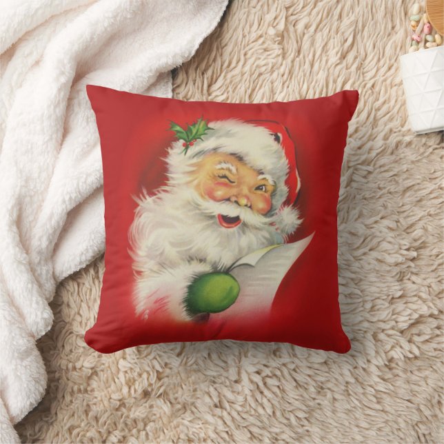 Vintage Santa Claus Christmas Throw Pillow (Blanket)