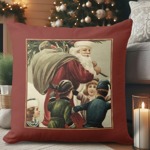 Vintage Santa Claus Christmas Throw Pillow 