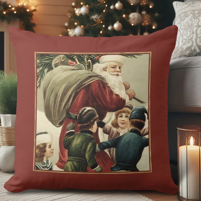 Vintage Santa Claus Christmas Throw Pillow  (vintage Christmas decor, retro Santa Claus Christmas pillow for living room couch)