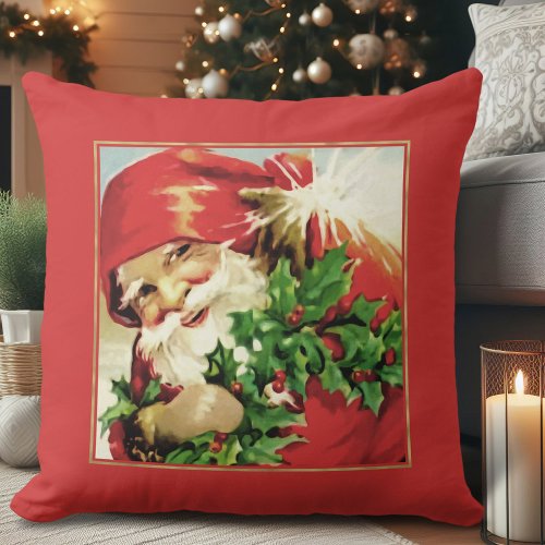 Vintage Santa Claus Christmas Throw Pillow 