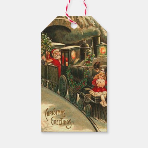 Vintage Santa Claus Christmas Train Gift Tags