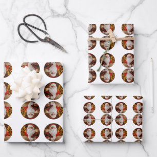 Vintage Santa Claus Christmas Tree Holiday Pattern Wrapping Paper Sheets