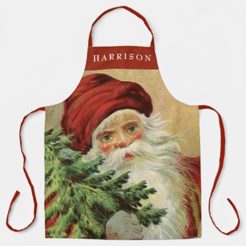 Vintage Santa Claus Christmas Tree Name Apron