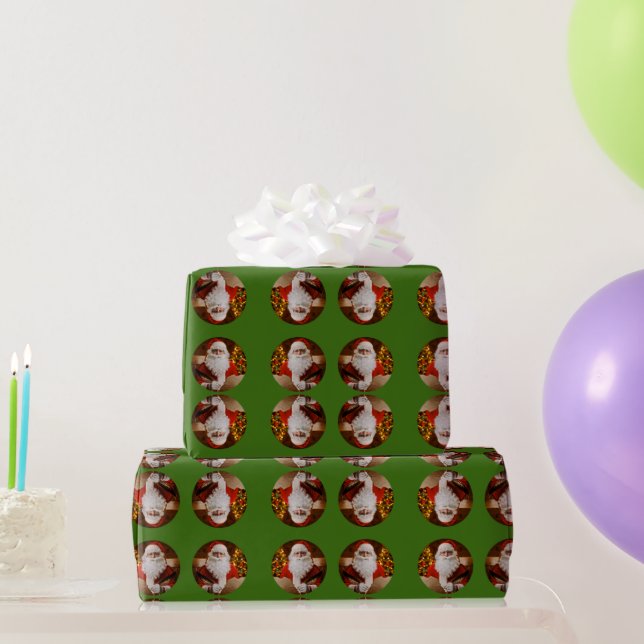 Vintage Santa Claus Christmas Tree Pattern Wrapping Paper (Party Gifts)