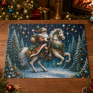 Vintage Santa Claus Christmas Trees Horse Jigsaw Puzzle