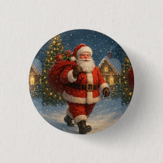 Vintage Santa Claus Christmas Winter Wonderland Button