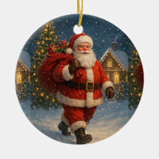 Vintage Santa Claus Christmas Winter Wonderland Ceramic Ornament