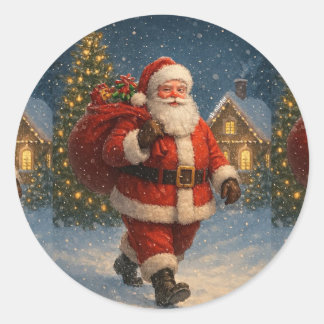 Vintage Santa Claus Christmas Winter Wonderland Classic Round Sticker