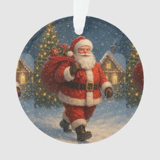 Vintage Santa Claus Christmas Winter Wonderland Ornament