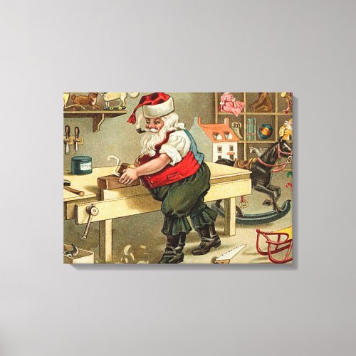 Vintage Santa Claus Christmas Workshop Canvas Print