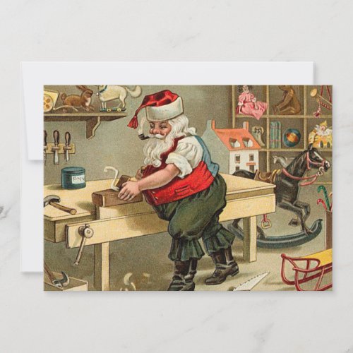 Vintage Santa Claus Christmas Workshop Holiday Card