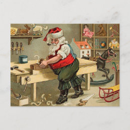Vintage Santa Claus Christmas Workshop Holiday Postcard