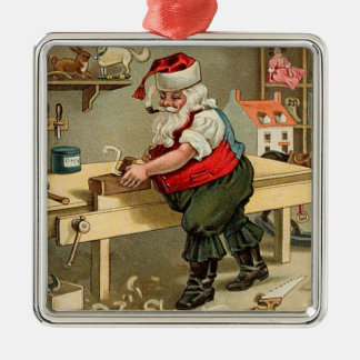 Vintage Santa Claus Christmas Workshop Metal Ornament