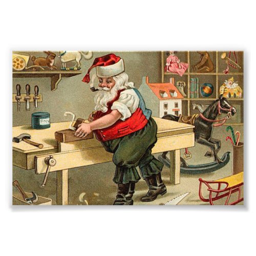 Vintage Santa Claus Christmas Workshop Photo Print