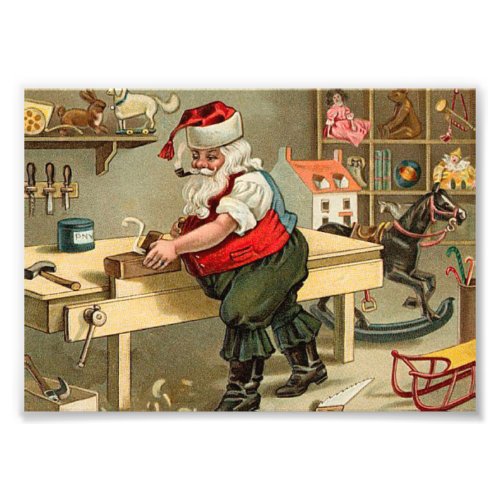 Vintage Santa Claus Christmas Workshop Photo Print