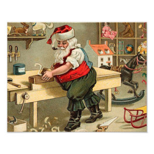Vintage Santa Claus Christmas Workshop Photo Print