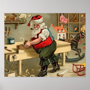 Vintage Santa Claus Christmas Workshop Poster