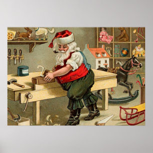 Vintage Santa Claus Christmas Workshop Poster