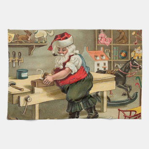 Vintage Santa Claus Christmas Workshop Towel