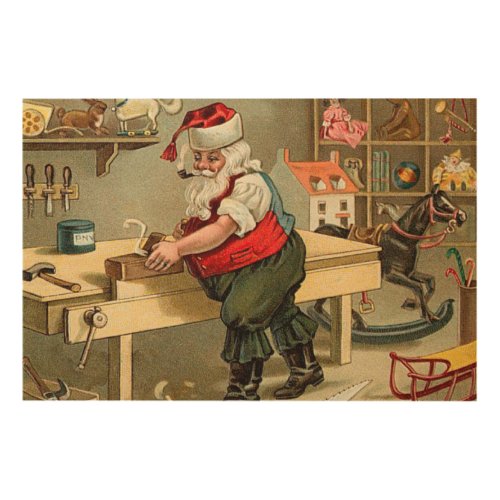 Vintage Santa Claus Christmas Workshop Wood Wall Art