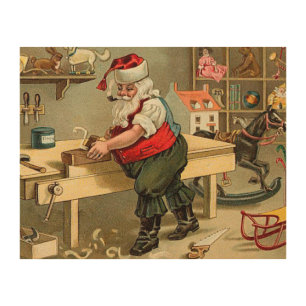Vintage Santa Claus Christmas Workshop Wood Wall Art