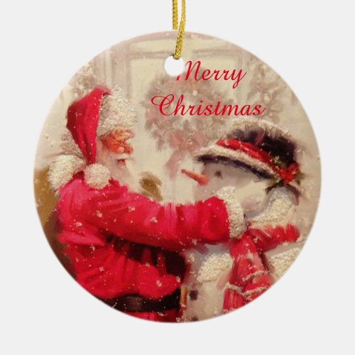 Vintage Santa Claus Circle Ornament with Greeting